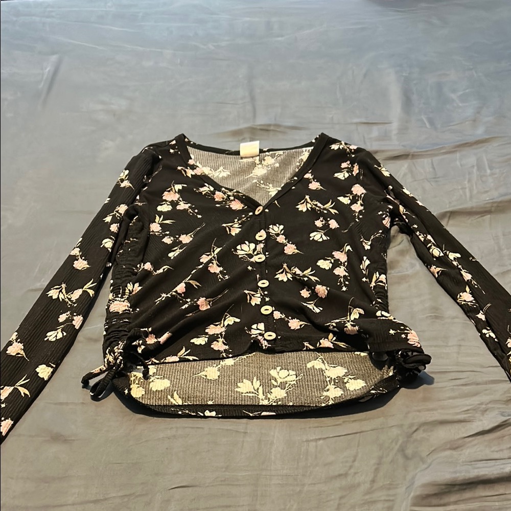 Floral Black Wrap Top